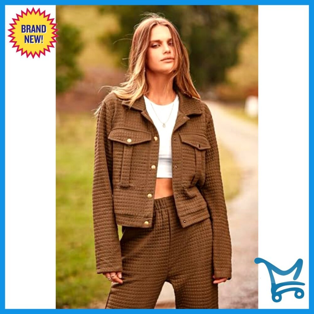 Long Sleeve Button Down Shacket Jacket Sweatpants Tracksuit Set Winter - Picture 5 of 7